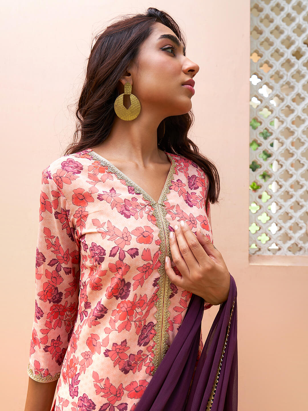 Peach Digital Printed Kurta Sharara Set