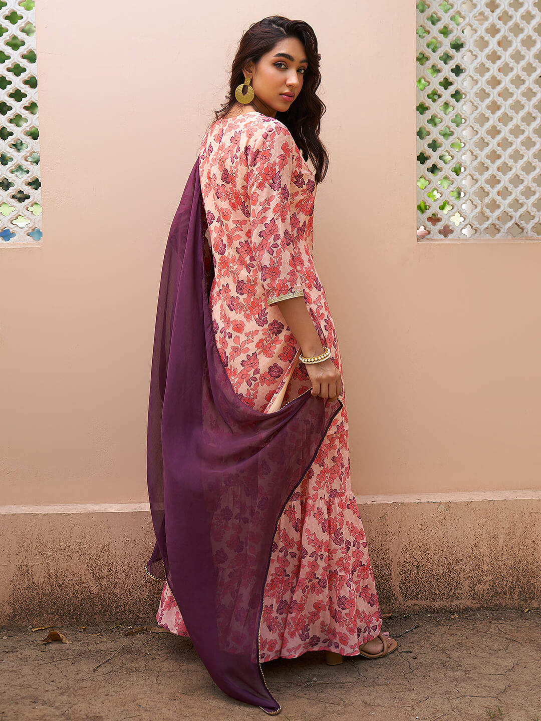 Peach Digital Printed Kurta Sharara Set