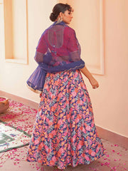 Multicolor Crepe Silk Digital Floral Printed Lehenga Choli Dupatta