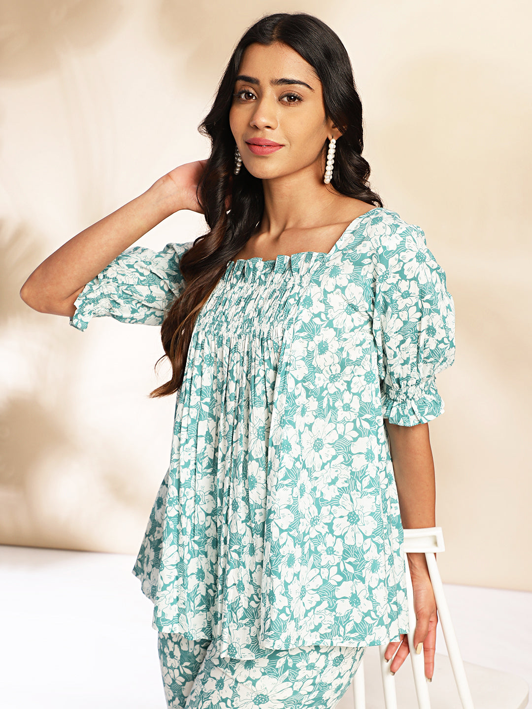 Mint Cotton Floral A-Line Co-ord Set