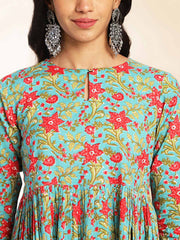 Blue Cotton Printed Top with Pant