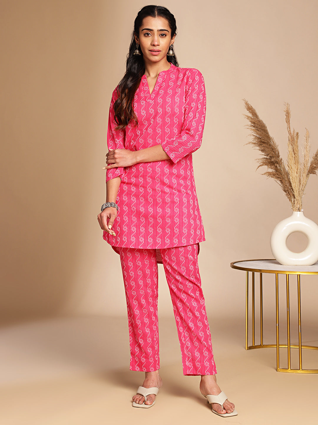 Pink Cotton Woven Design Regular Co-ord Set