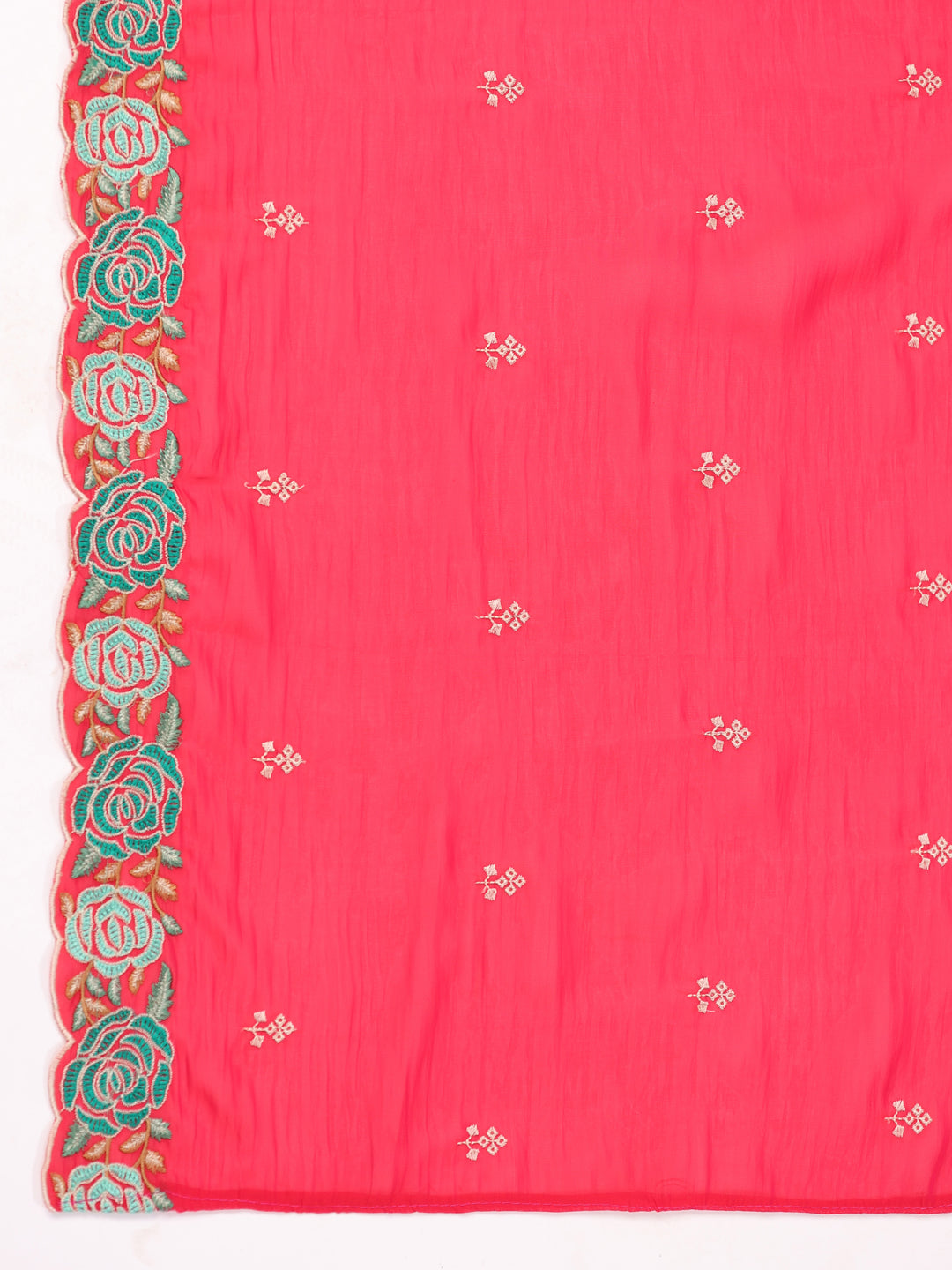 Bright Pink Silk Blend Embroidered Kurta Pant Set