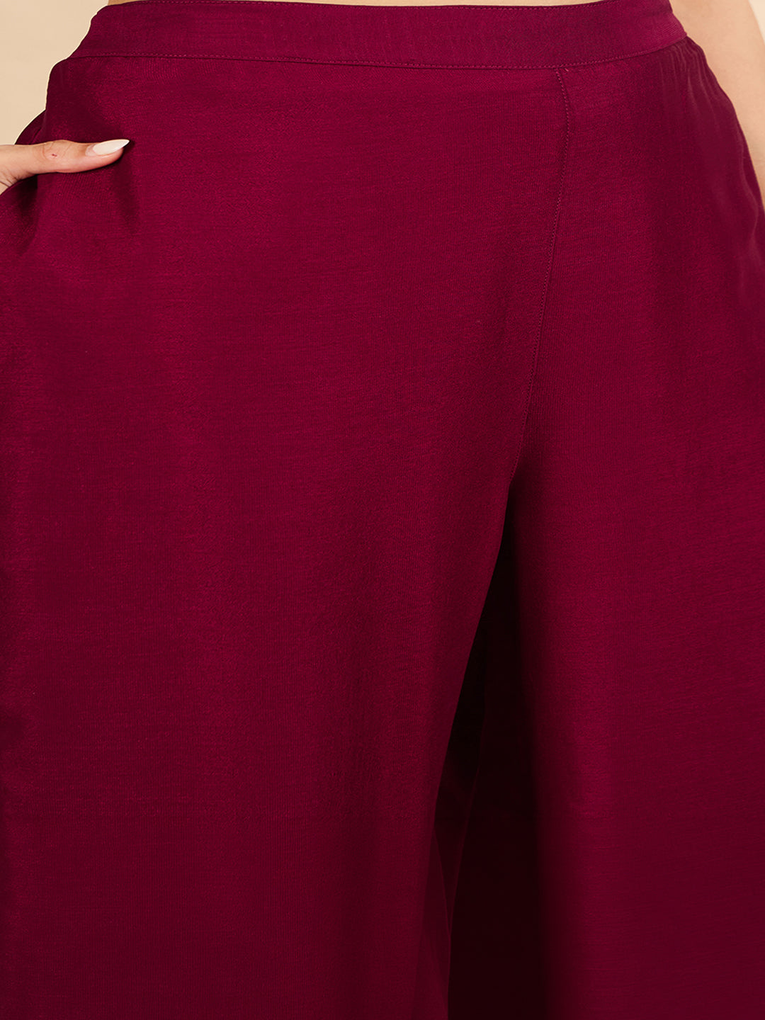 Janasya Women's Plus Size Maroon Silk Blend Floral Sequins Zari Yoke Embroidered A-Line Co-Ord Set
