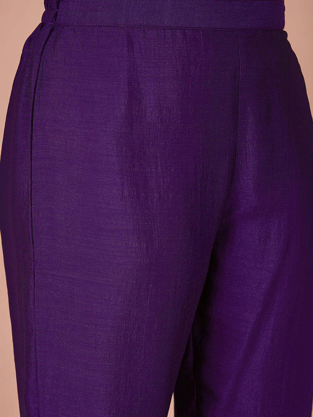 Janasya Women's Plus Size Purple Silk Blend Floral Zari Embroidered Anarkali Kurta Set