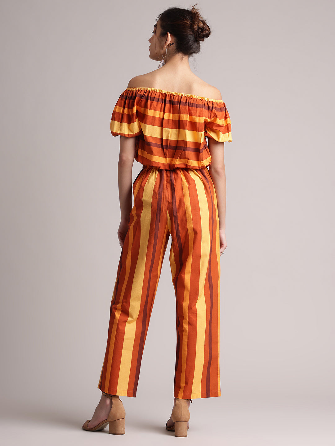 Brown Poplin Striped Regular Co-Ord Set