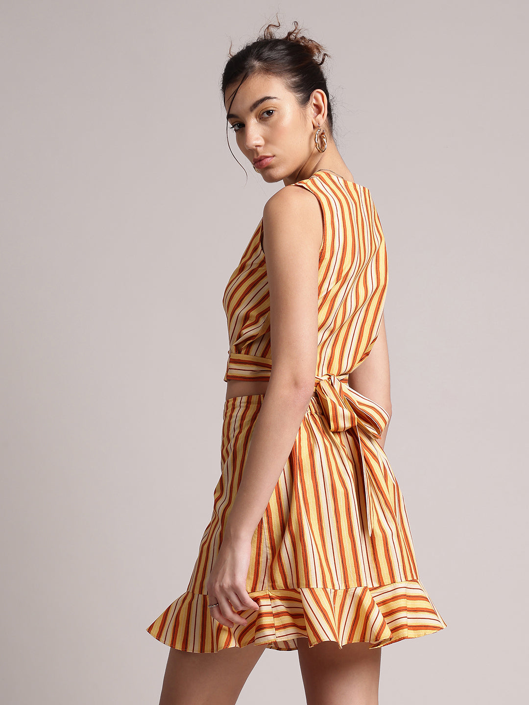 Yellow Cotton Striped Wrap Co-Ord Set