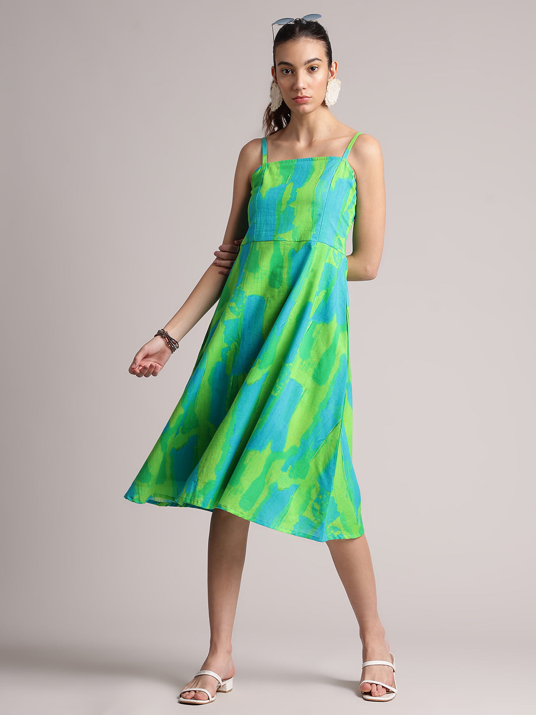 Lime Cotton Abstract A-Line Dress