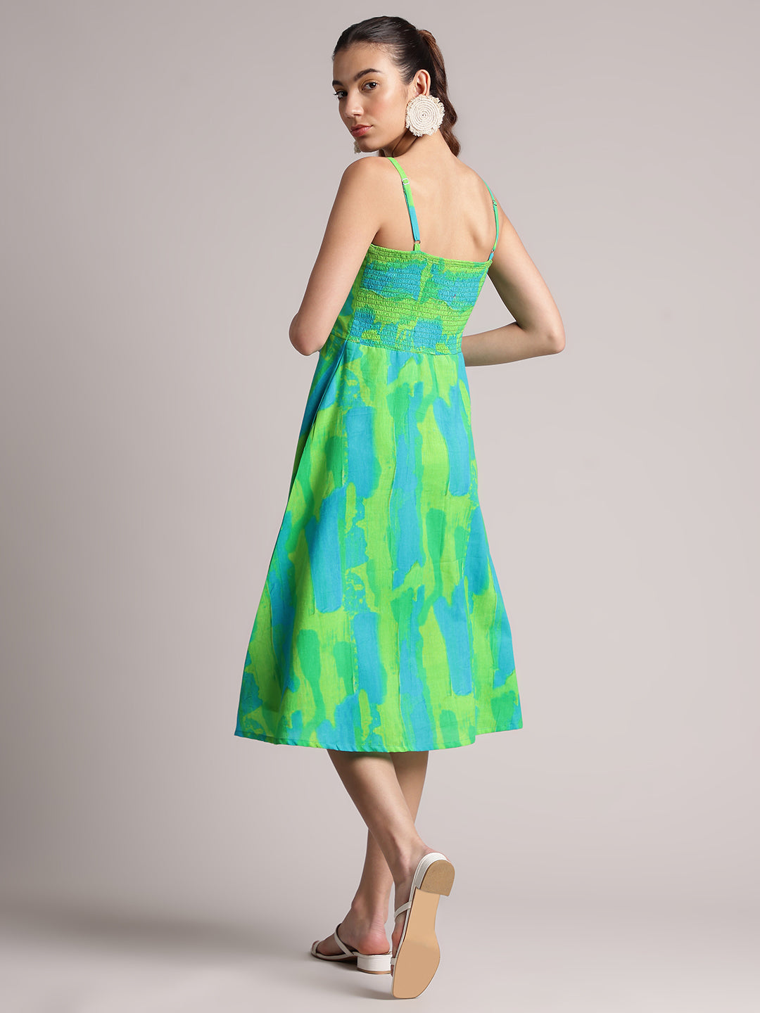 Lime Cotton Abstract A-Line Dress