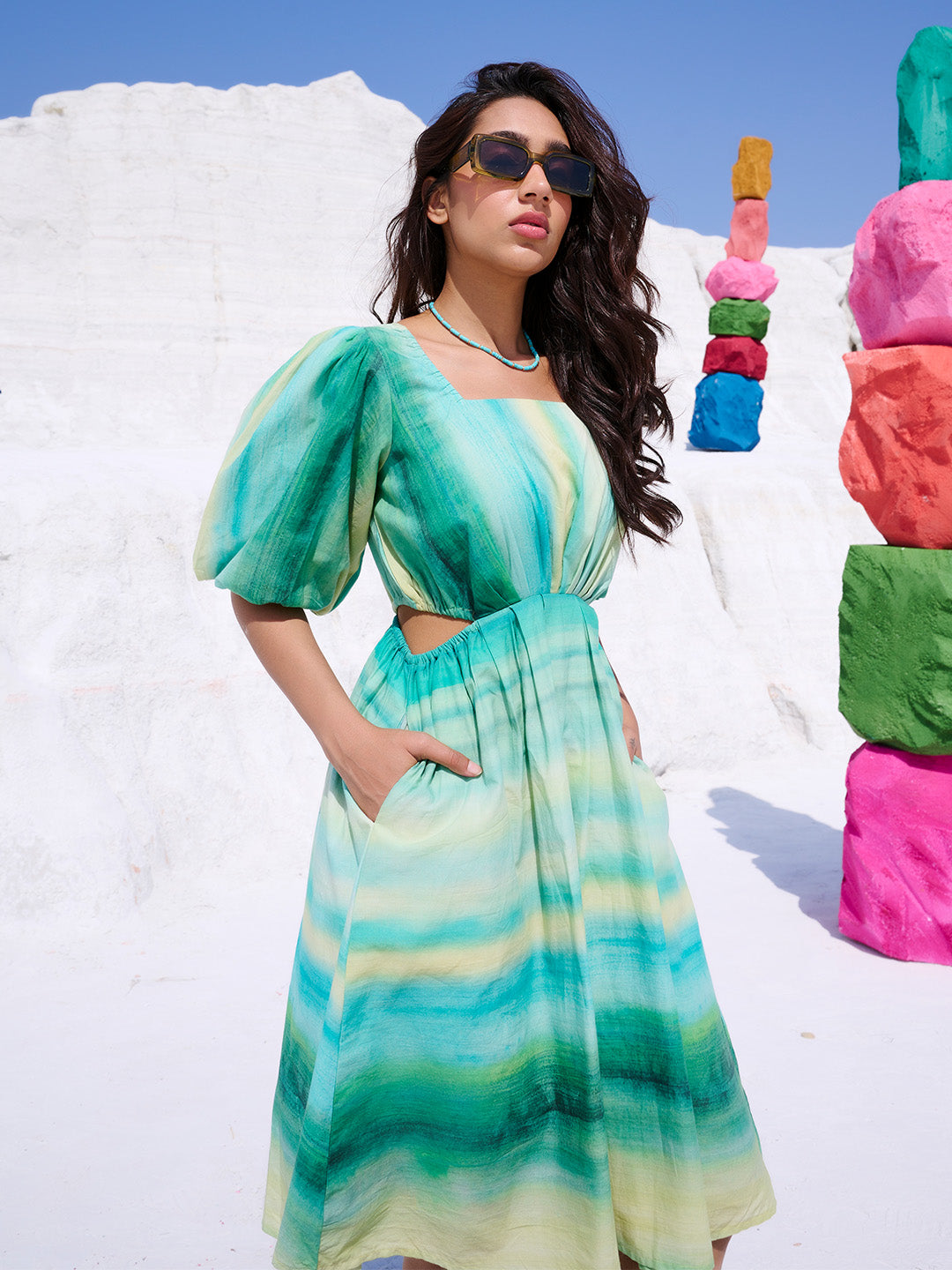 Multicolor Cotton Abstract Fit & Flare Dress