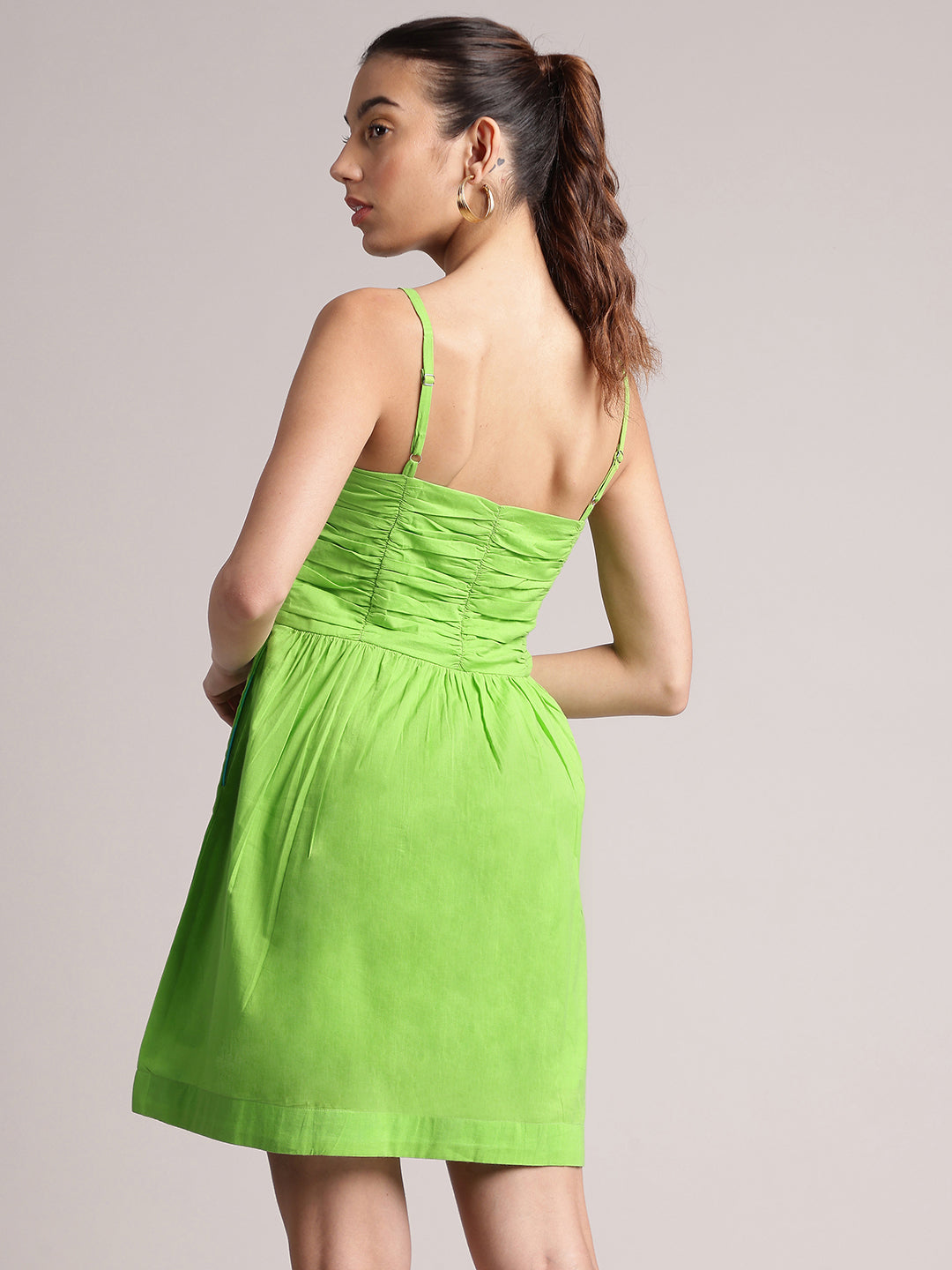 Lime Cotton Solid Fit & Flare Dress