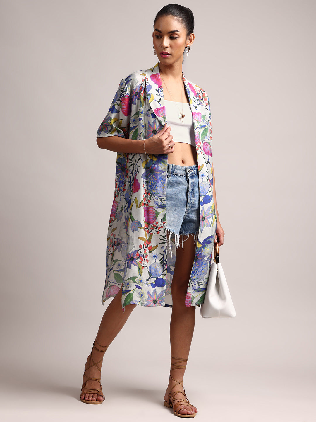 Multicolor Muslin Tropical Regular Shrug