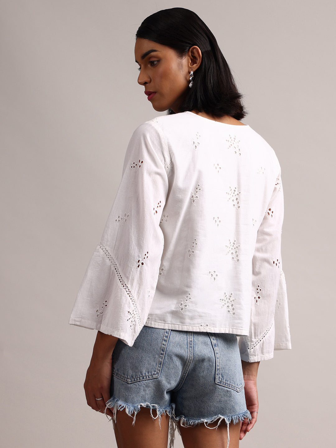 White Cotton Schiffli Regluar Top