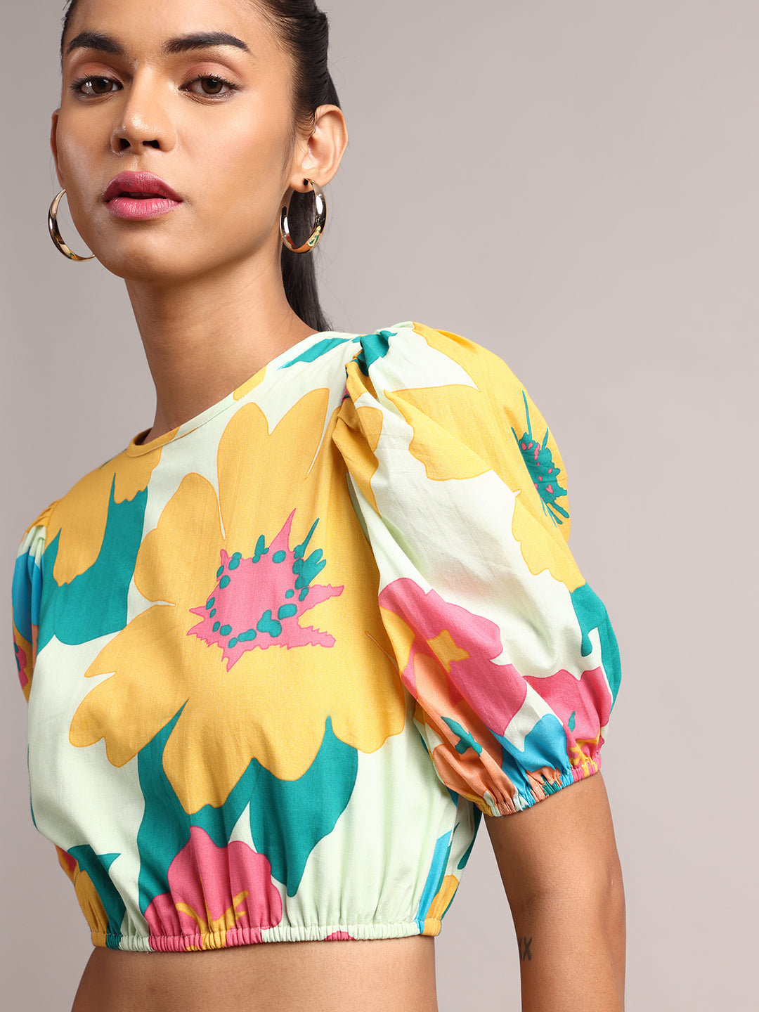 Multicolor Cotton Floral Print Crop Top