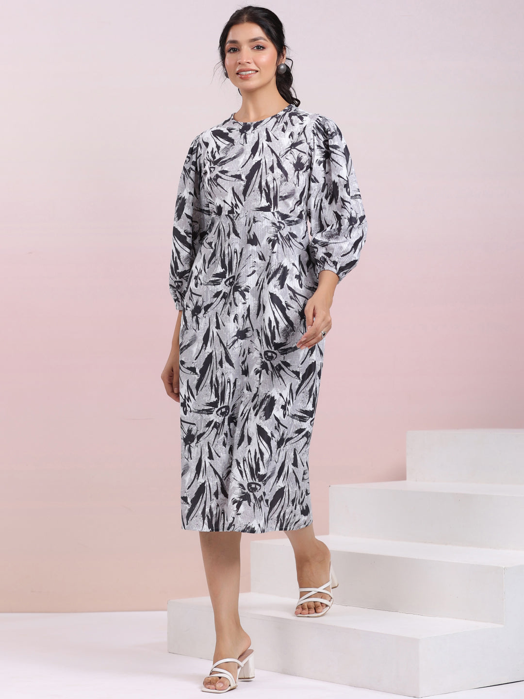 Grey Corduroy Abstract A-line Dress