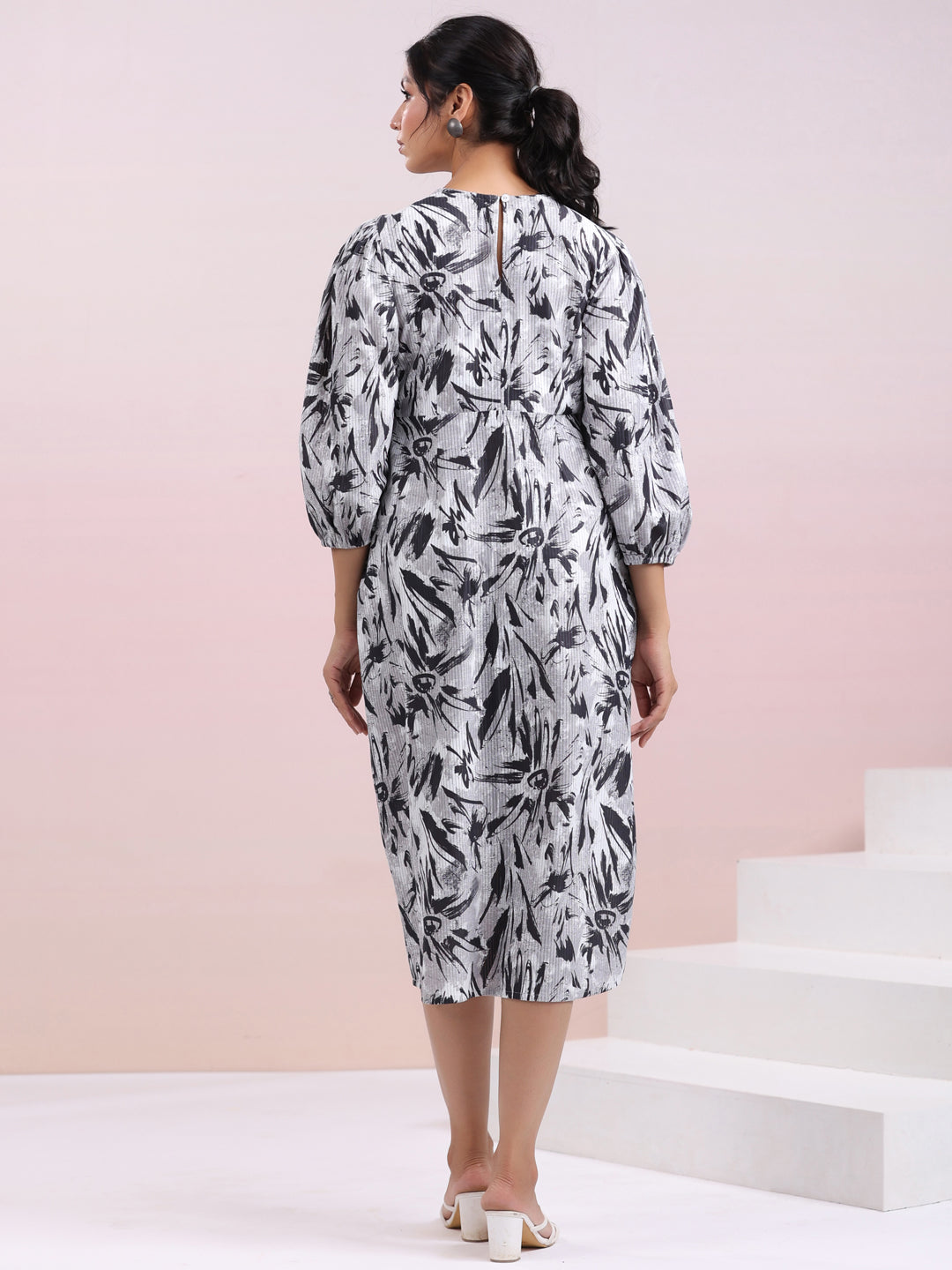 Grey Corduroy Abstract A-line Dress