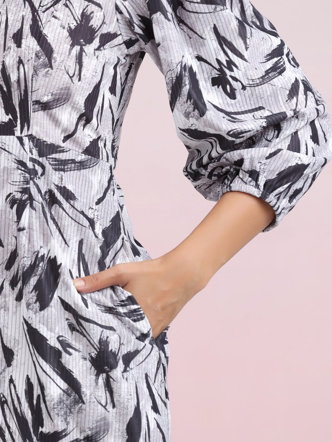 Grey Corduroy Abstract A-line Dress