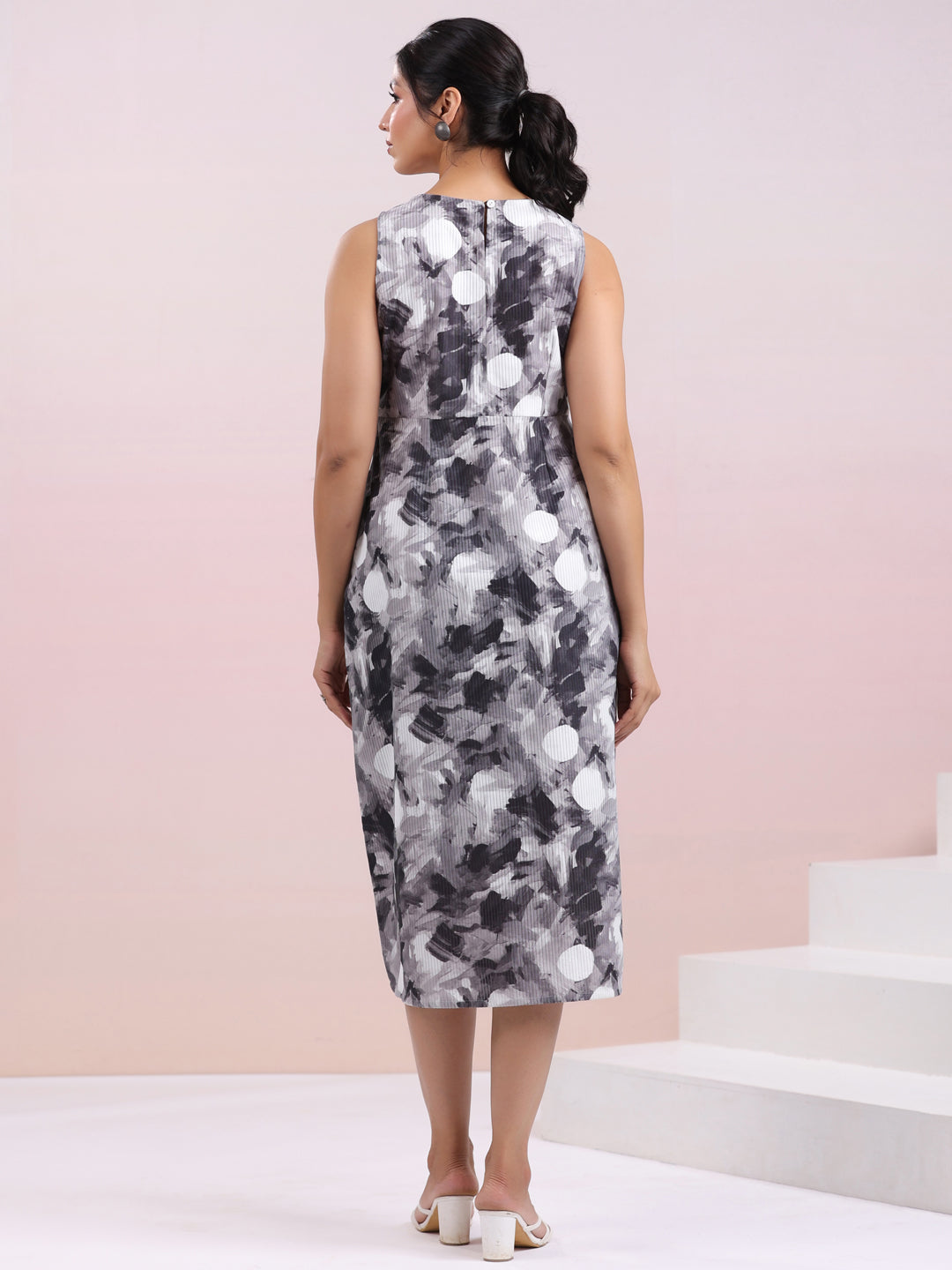 Grey Corduroy Abstract A-line Dress