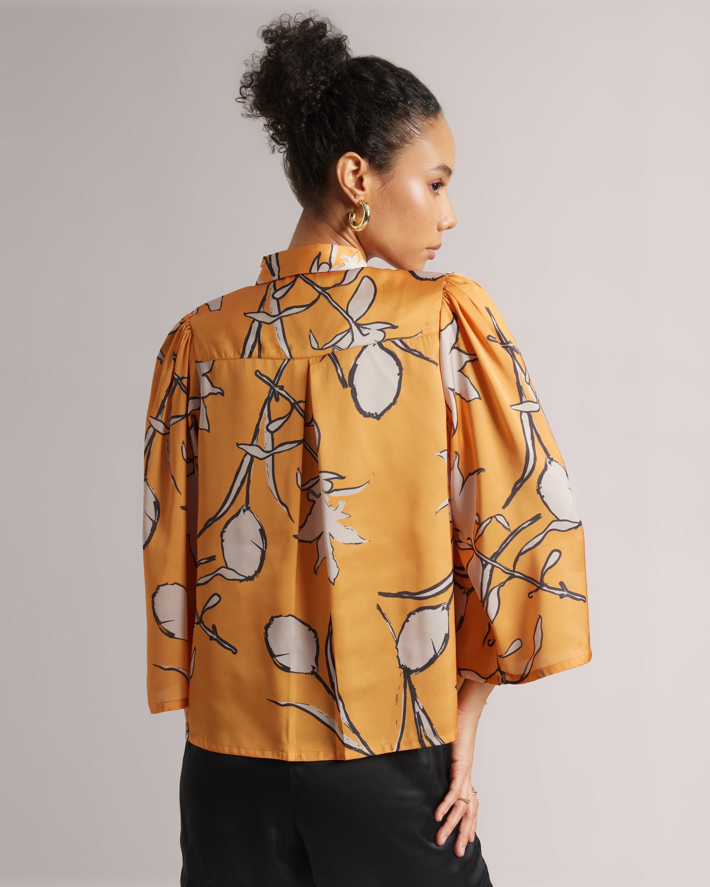 Amber Yellow Abstract Print Satin Shirt