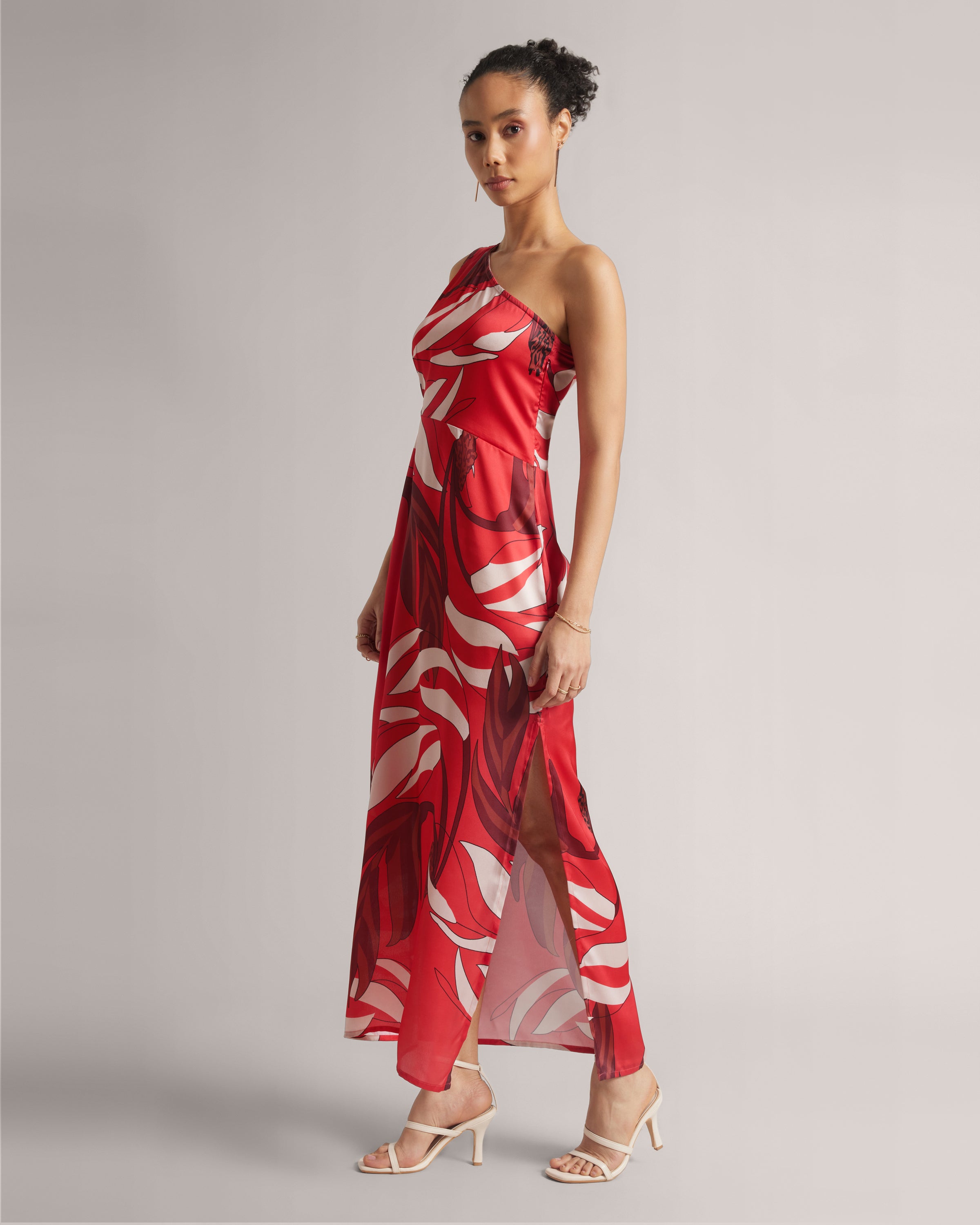 Crimson Red One-Shoulder Cut-Out Maxi Dress