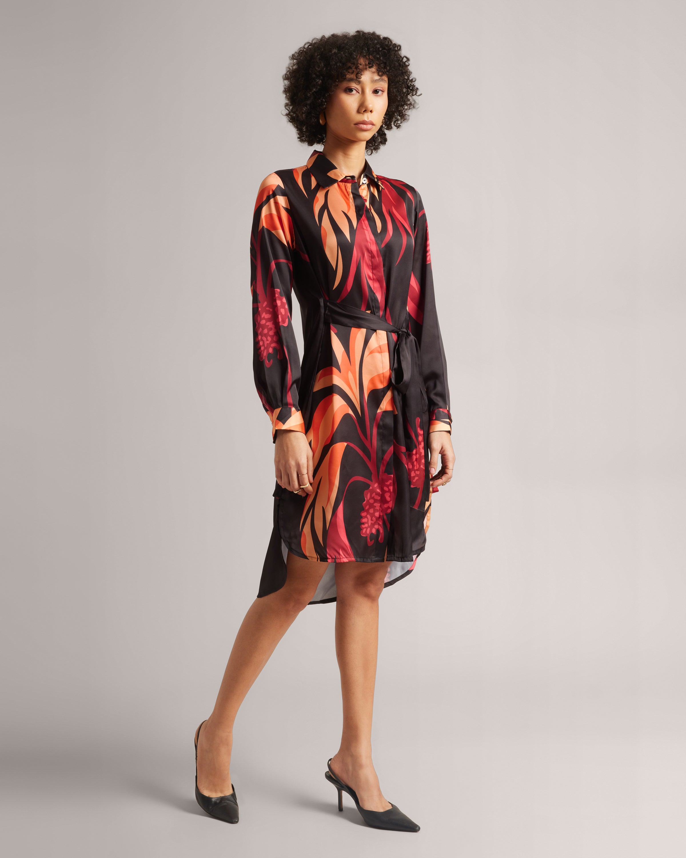 Black Tie Abstract High-Low Shirt Dress