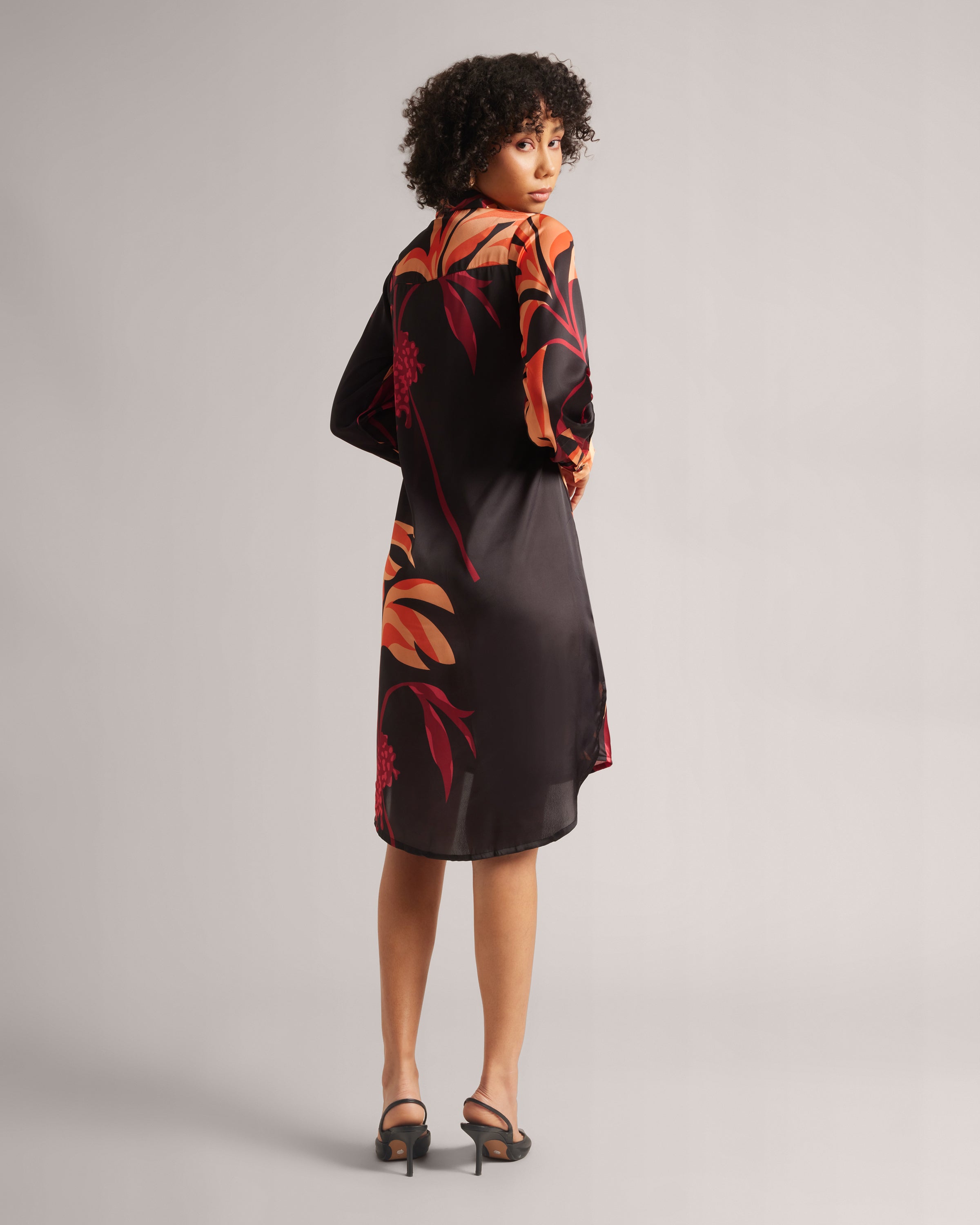 Black Tie Abstract High-Low Shirt Dress