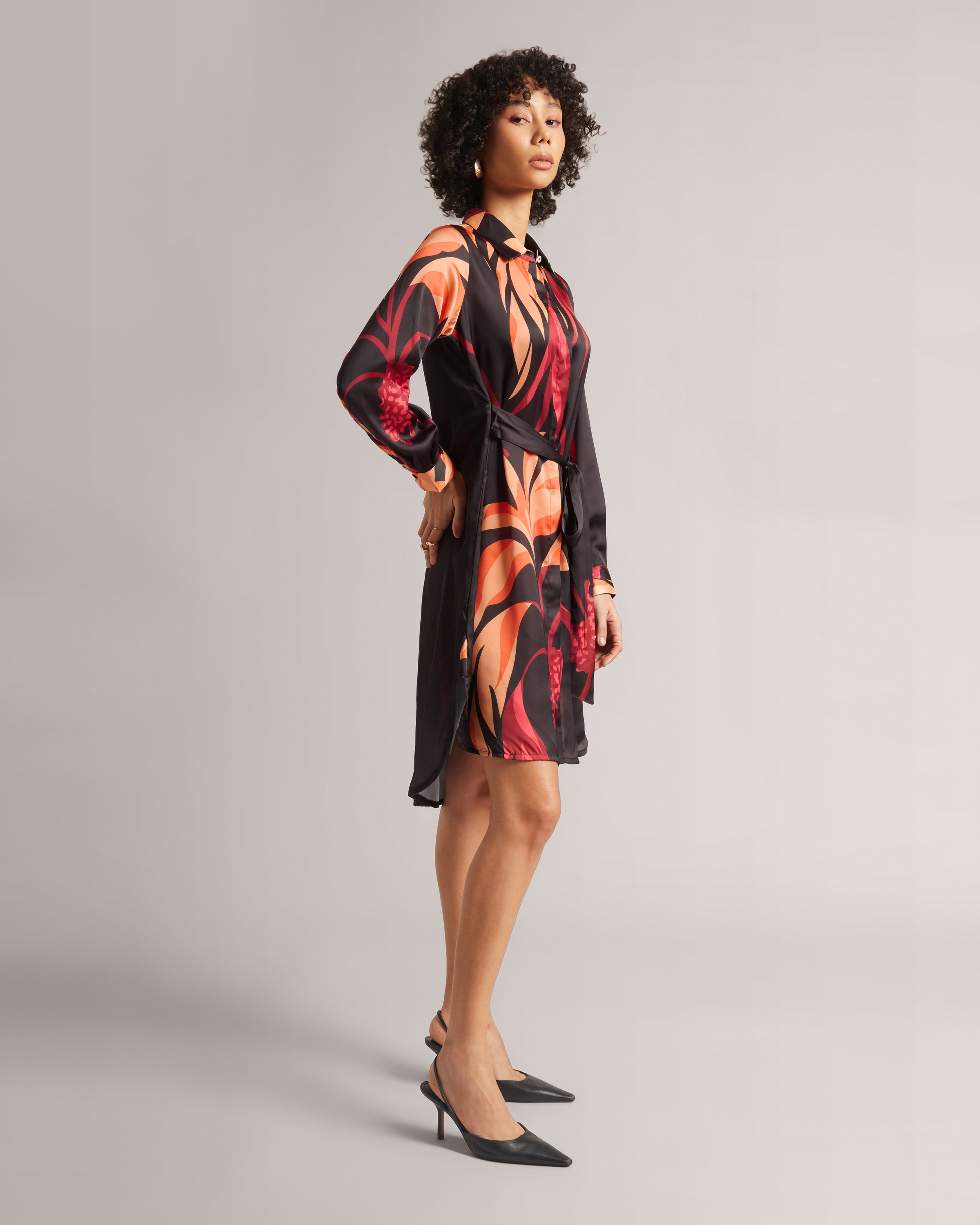 Black Tie Abstract High-Low Shirt Dress