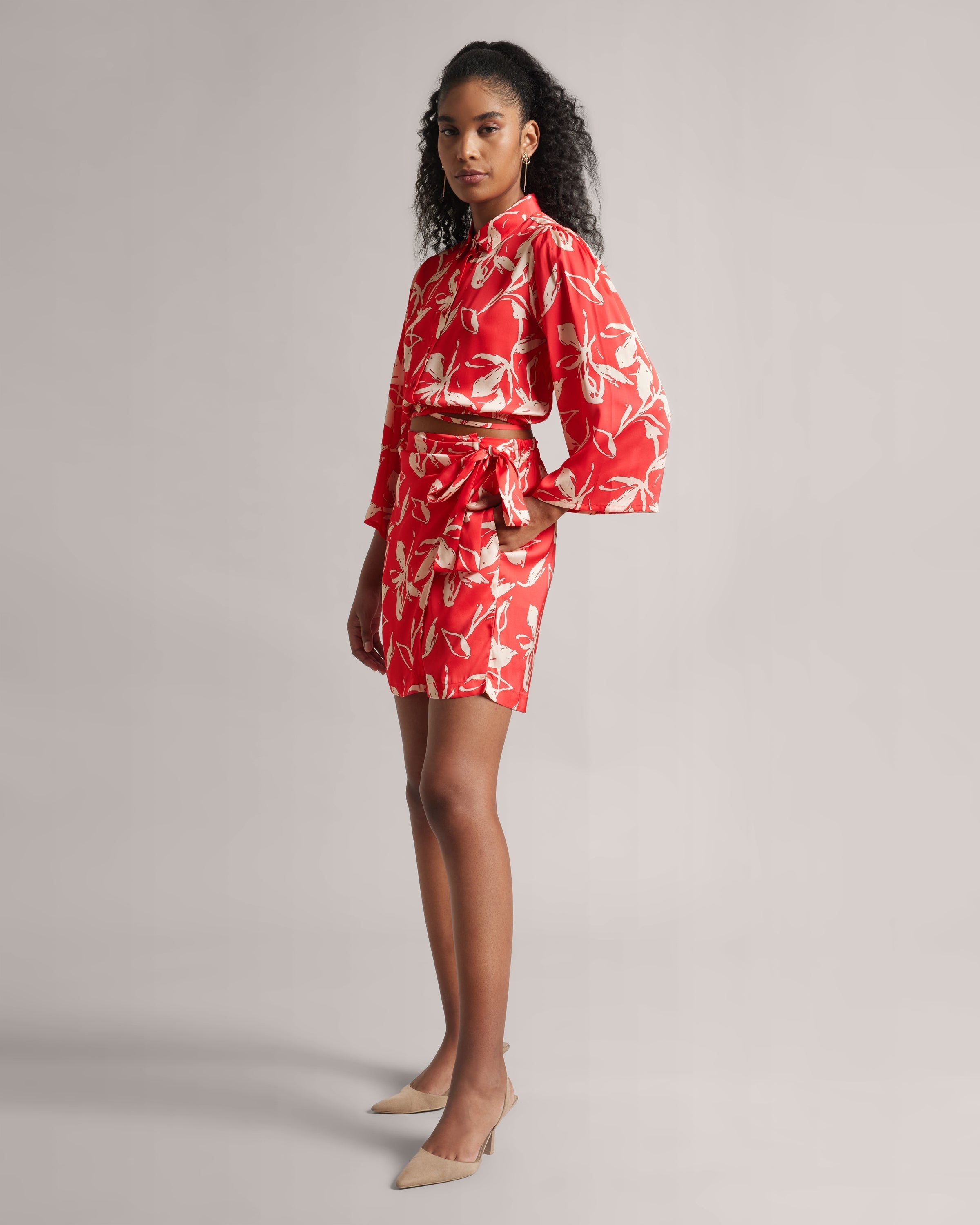 Fiery Red Tie-Up Shirt and Skort Co-Ord Set