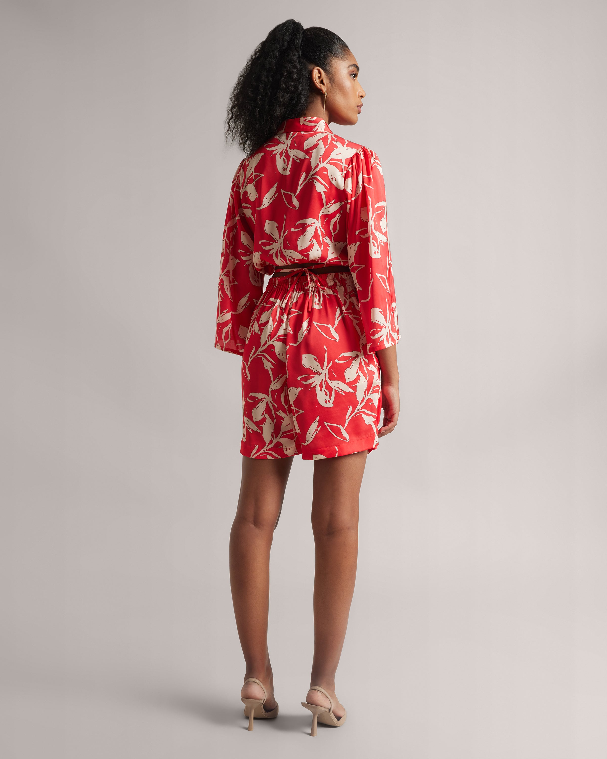 Fiery Red Tie-Up Shirt and Skort Co-Ord Set