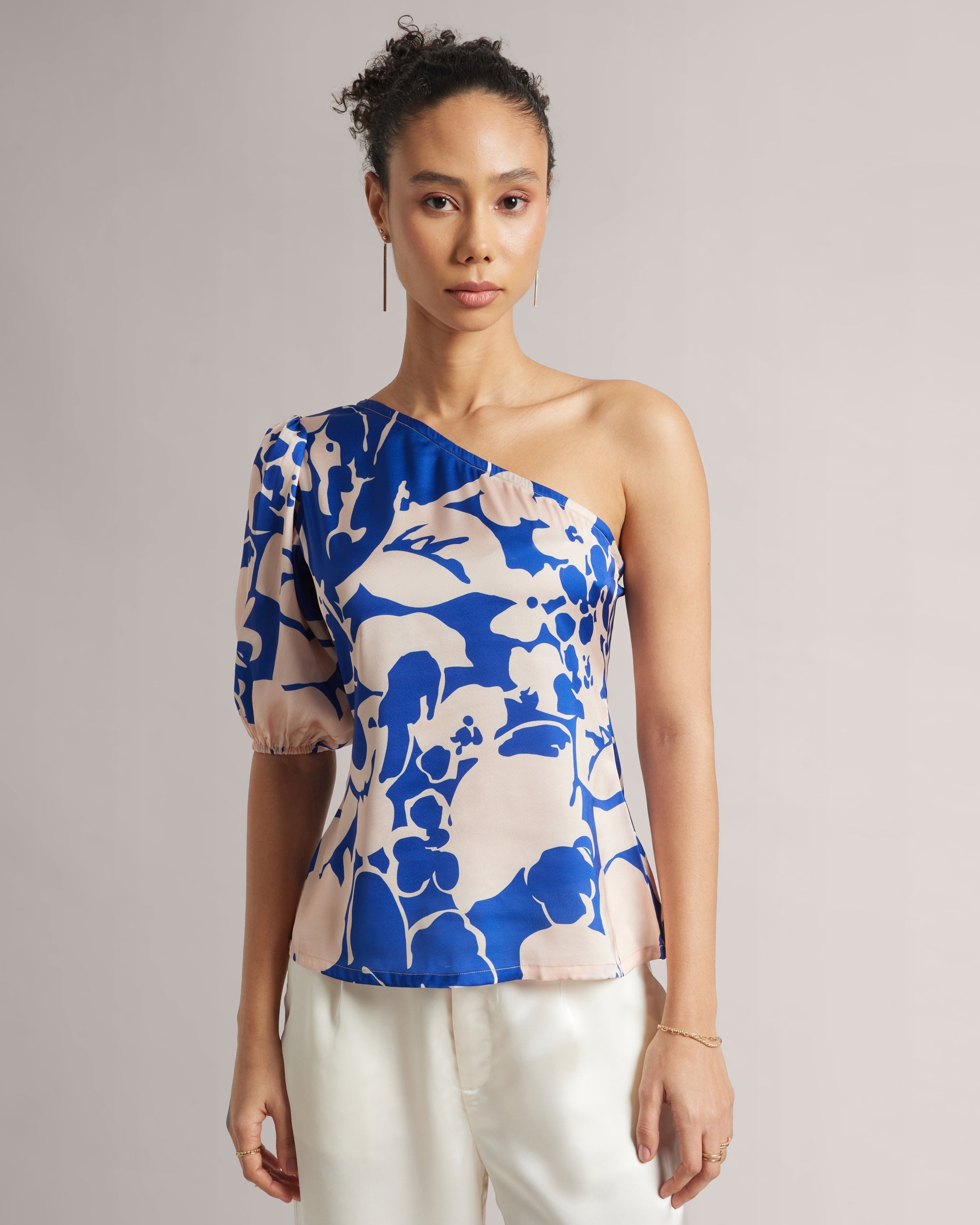 Royal Blue Abstract One-Shoulder A-Line Top