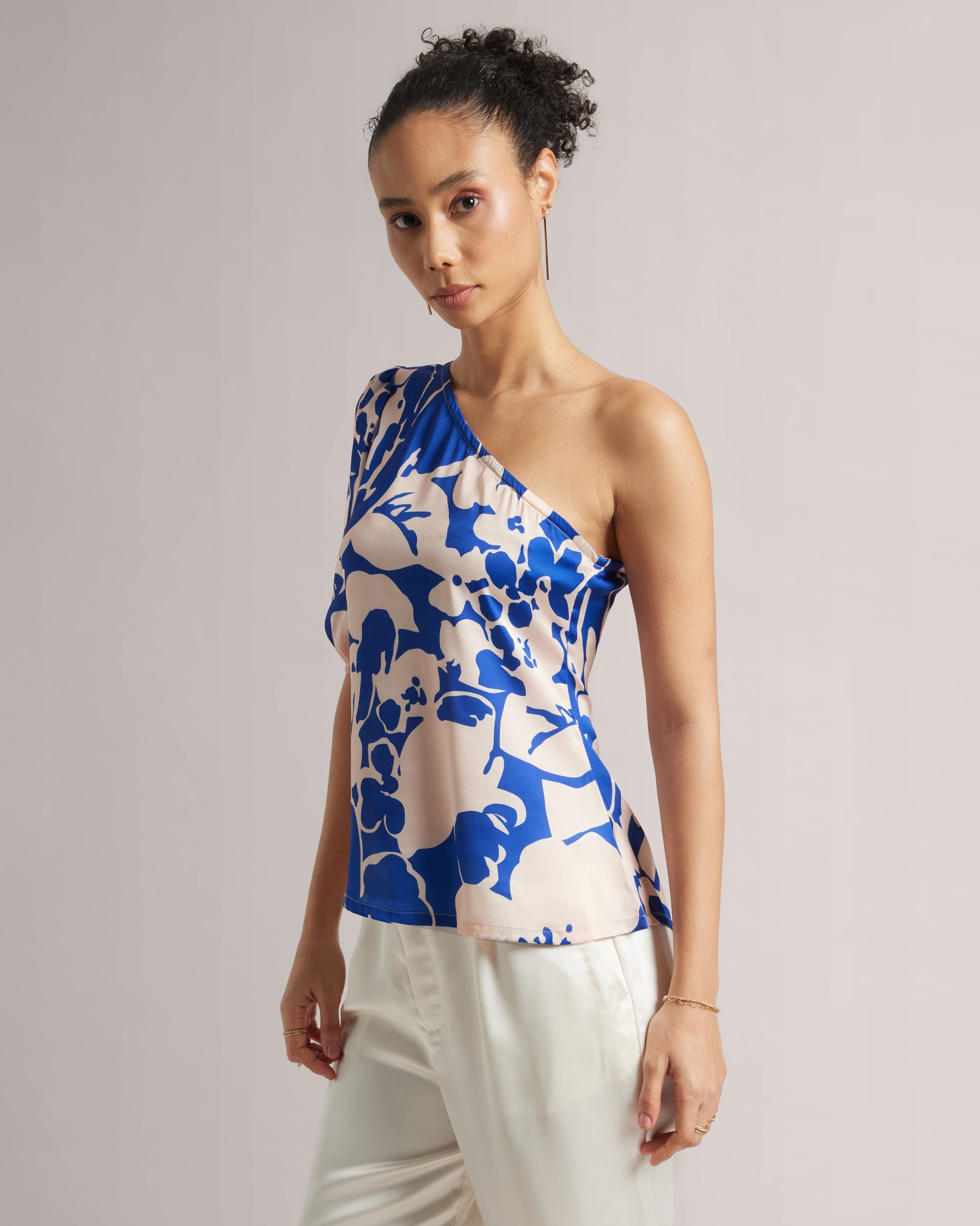 Royal Blue Abstract One-Shoulder A-Line Top