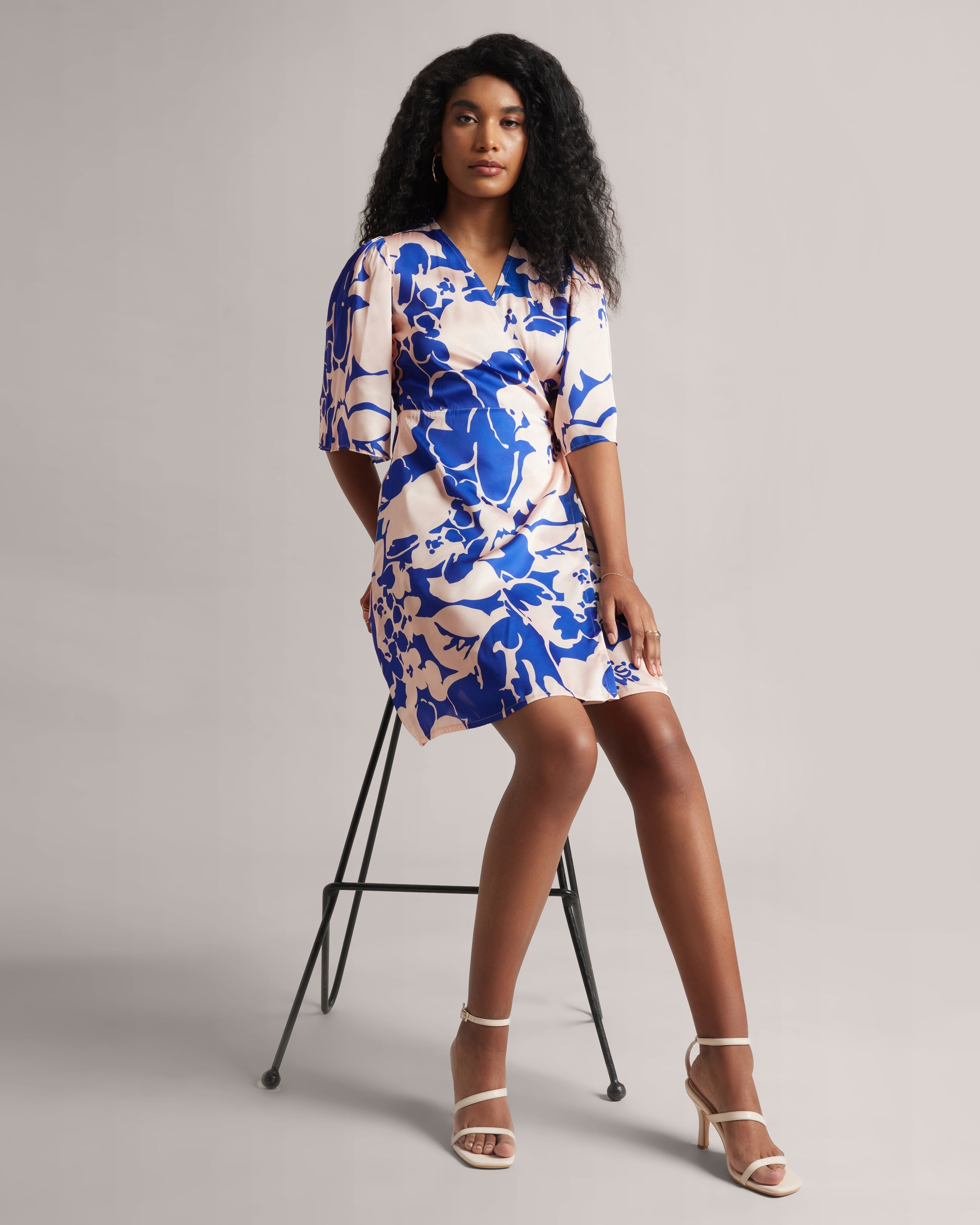 Royal Blue Abstract Wrap Dress