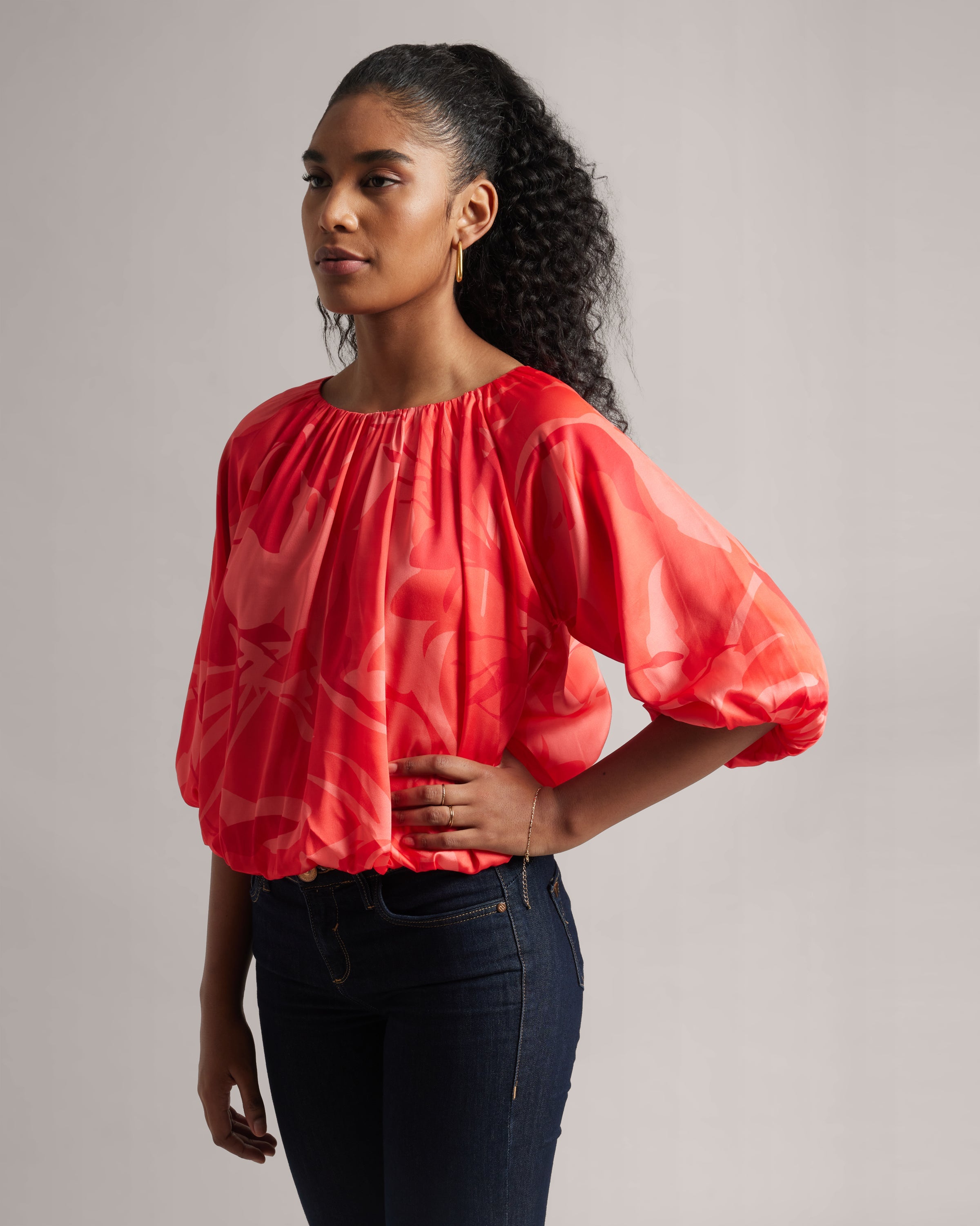 Peach Abstract Floral Boatneck Top