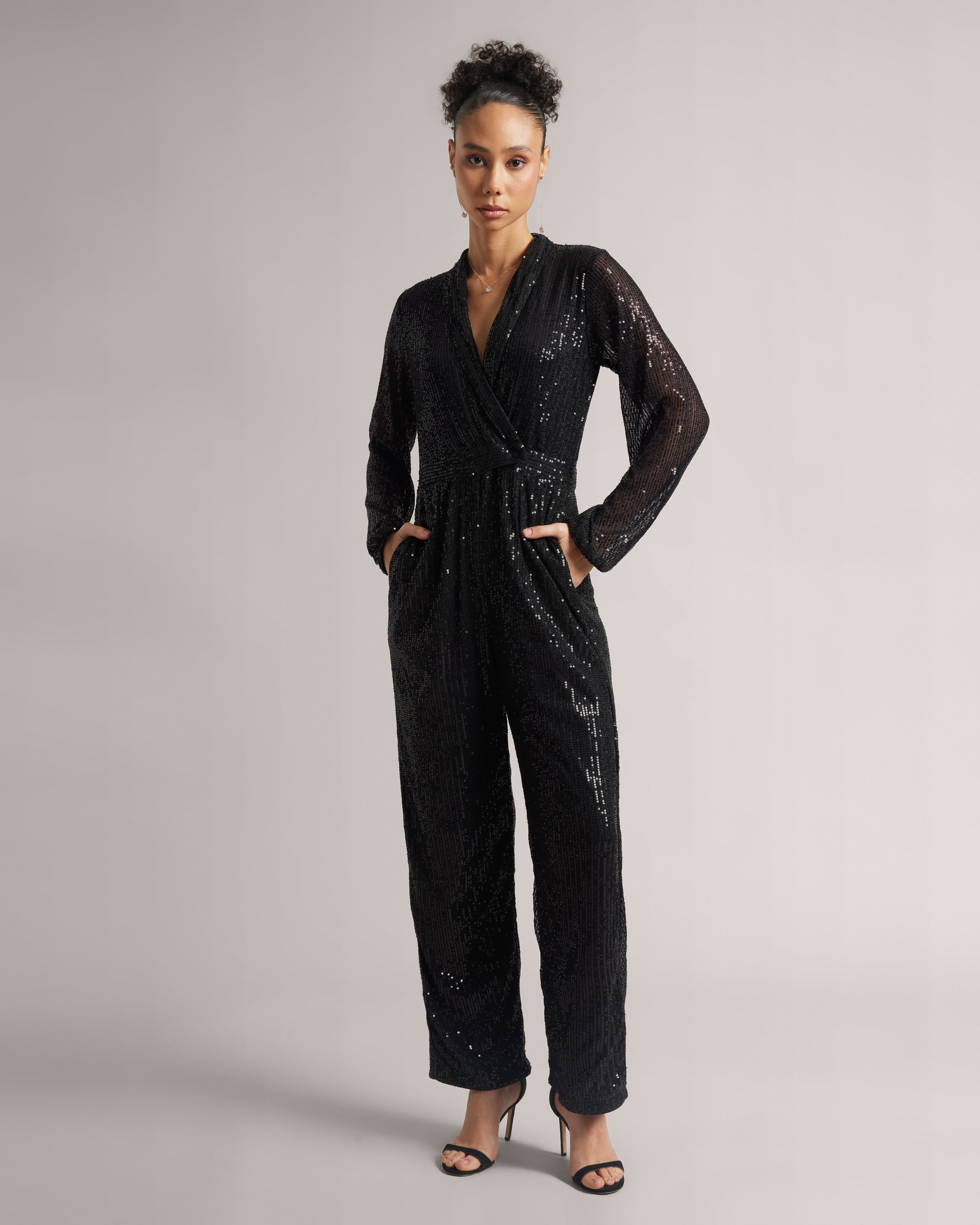 Charcoal Black Sequins Jumpsuit