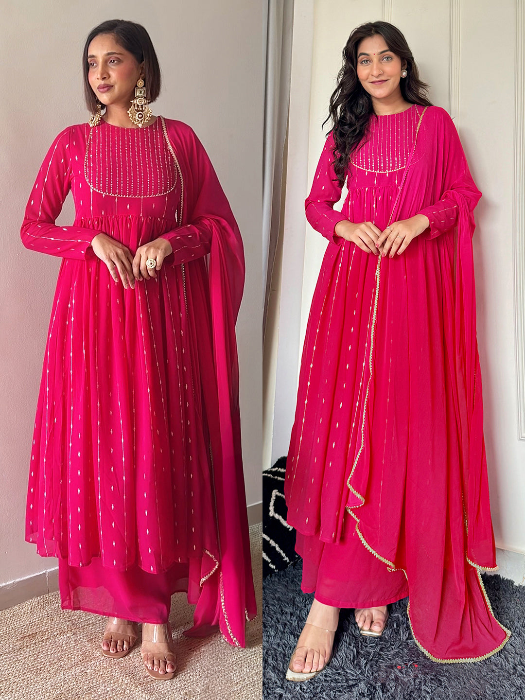 Pink Georgette Foil Printed Anarkali Kurta Set