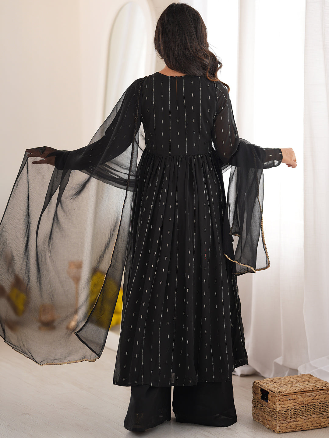 Black Georgette Foil Printed Anarkali Kurta Set
