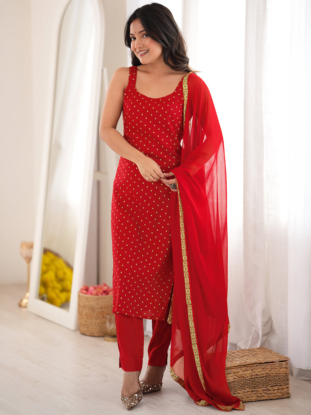 Maroon Rayon Foil Printed Straight Kurta Set