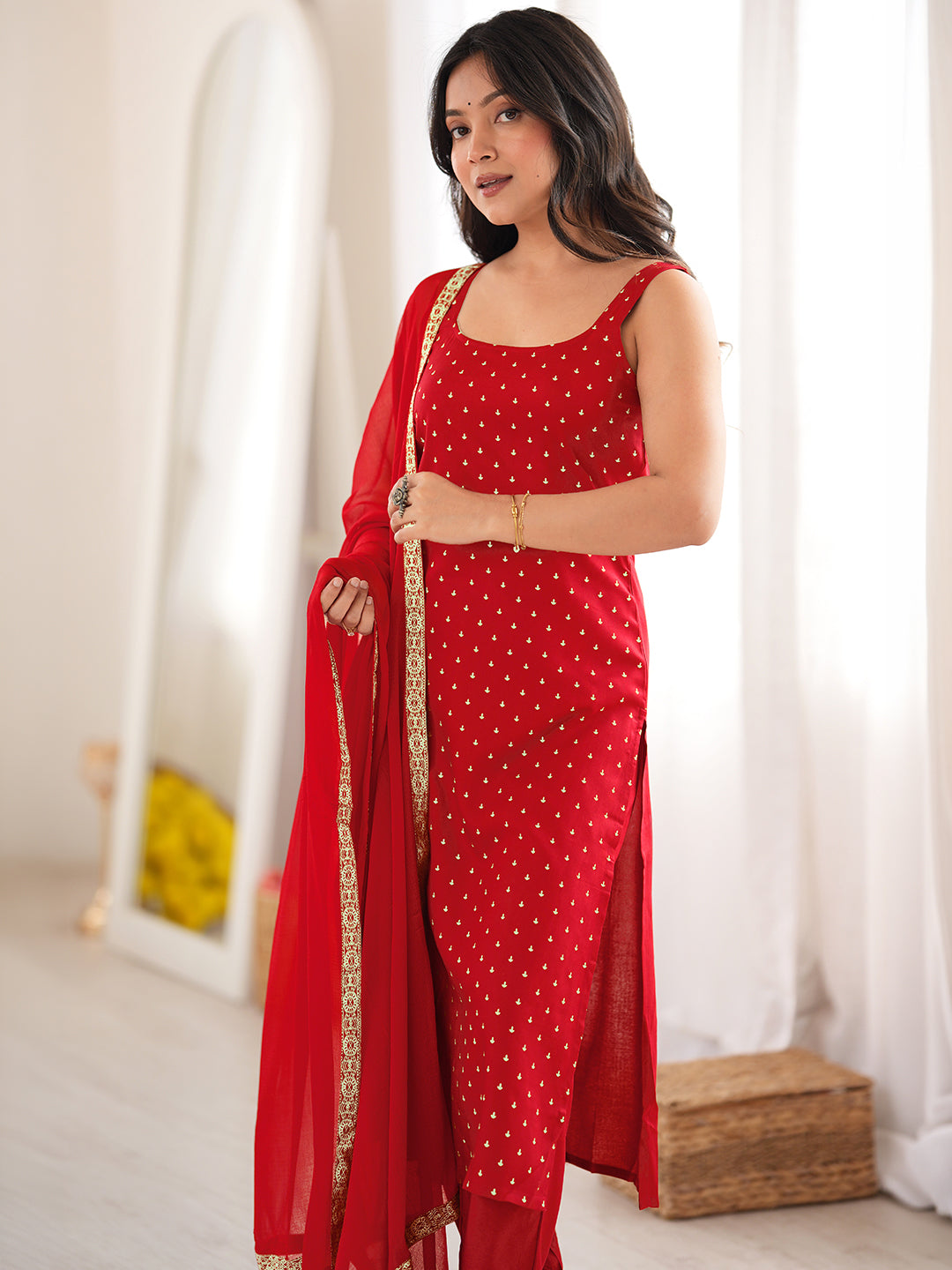 Maroon Rayon Foil Printed Straight Kurta Set