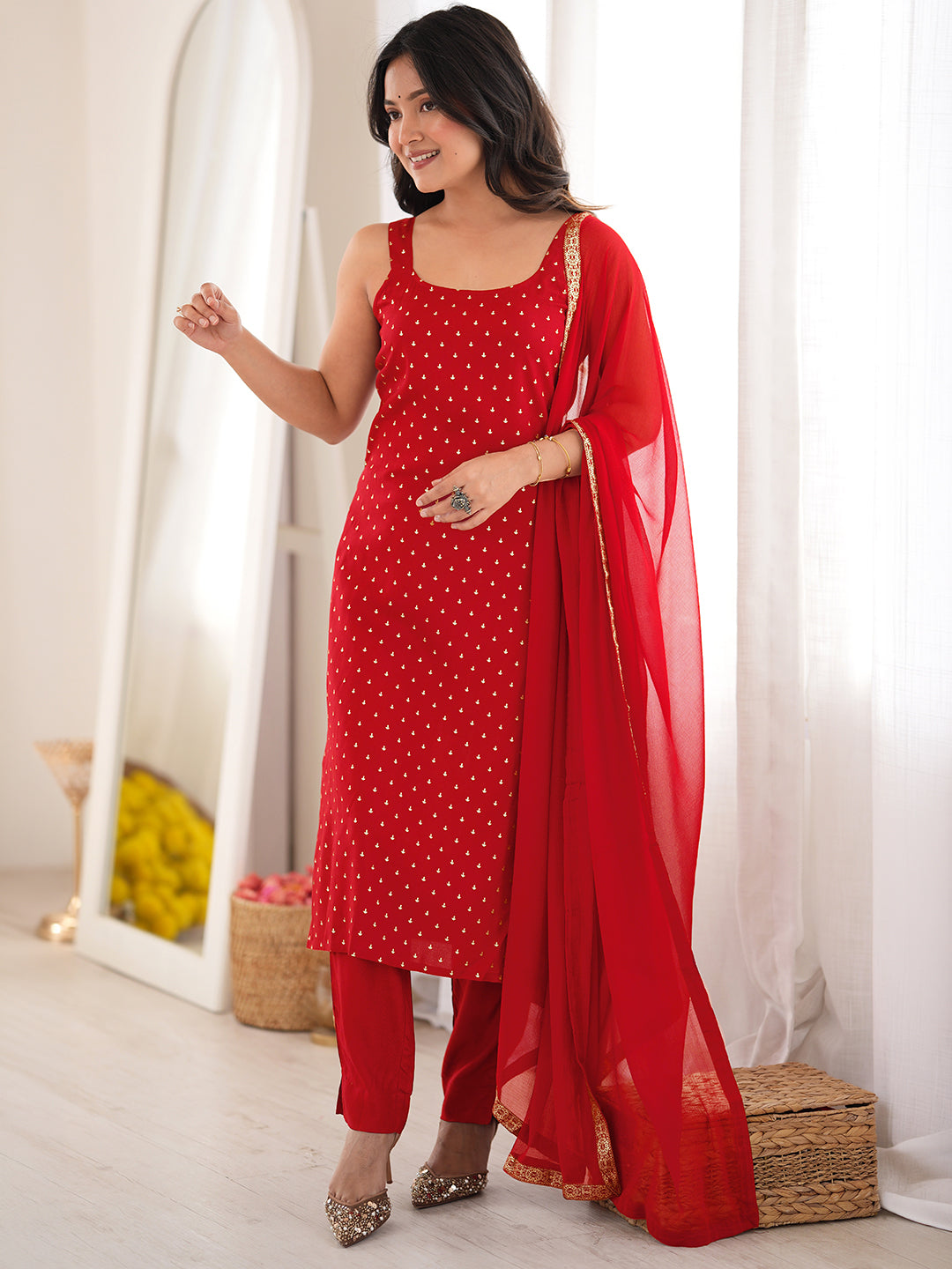 Maroon Rayon Foil Printed Straight Kurta Set