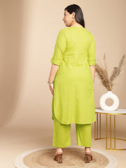 Plus Size Lime Green Cotton Jacquard Self Design Regular Co-Ord Set