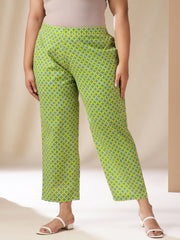 Plus Size Lime Green Cotton Ethnic Motifs A-Line Co-Ord Set
