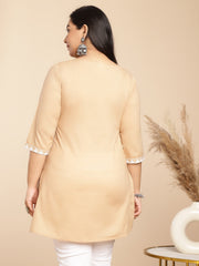 Plus Size Cream Cotton Chikankari Regular Tunic