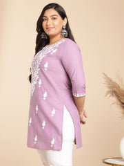 Plus Size Lavender Cotton Chikankari Regular Tunic