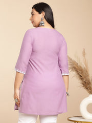 Plus Size Lavender Cotton Chikankari Regular Tunic