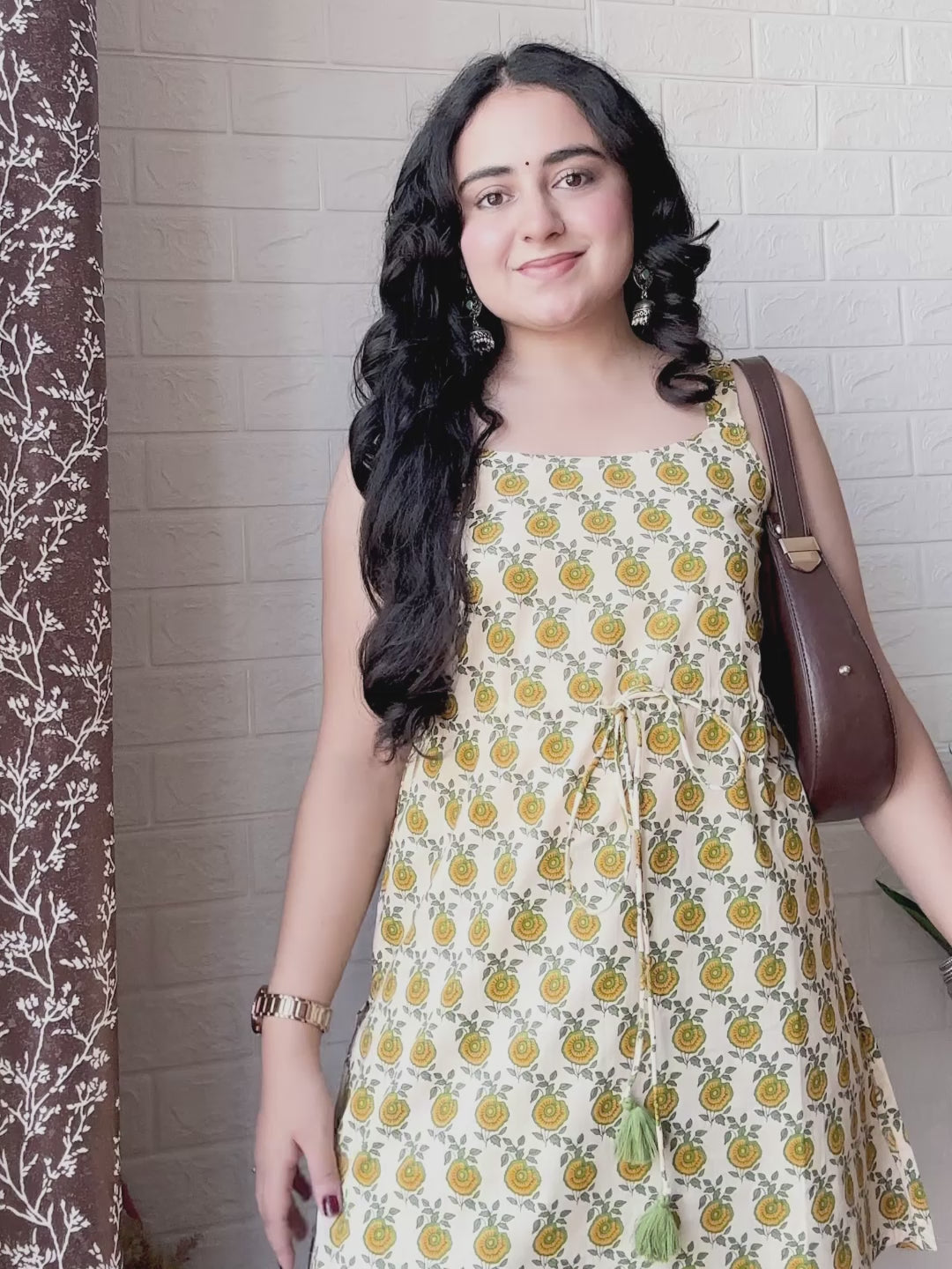 Cream Pure Cotton Floral Printed A-line Tunic