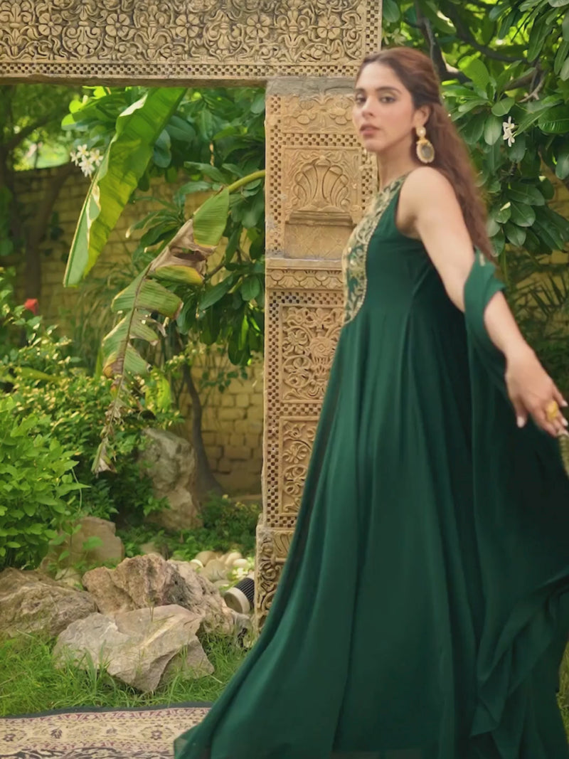 Dark Green Premium Festive Wear Anarkali Dress With Embroidery Work