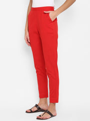 Red Pure Cotton Solid Ethnic Narrow Pant Janasya Gold-Discontinue