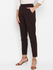 Brown Pure Cotton Solid Ethnic Narrow Pant Janasya Gold-Discontinue