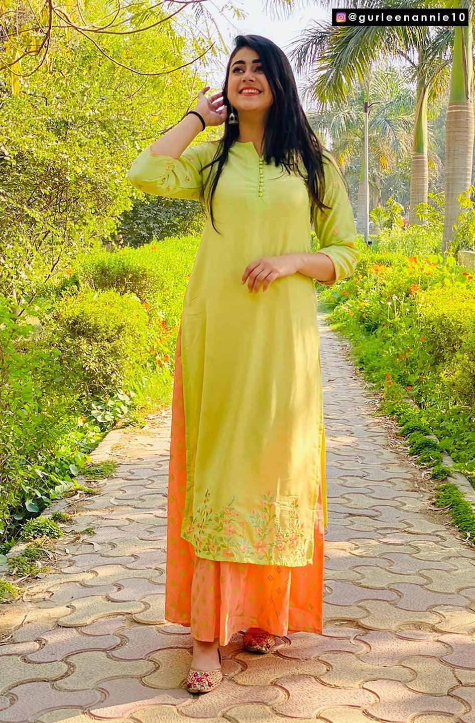 Light Green Poly Muslin Ethnic Dress Janasya Gold-Discontinue