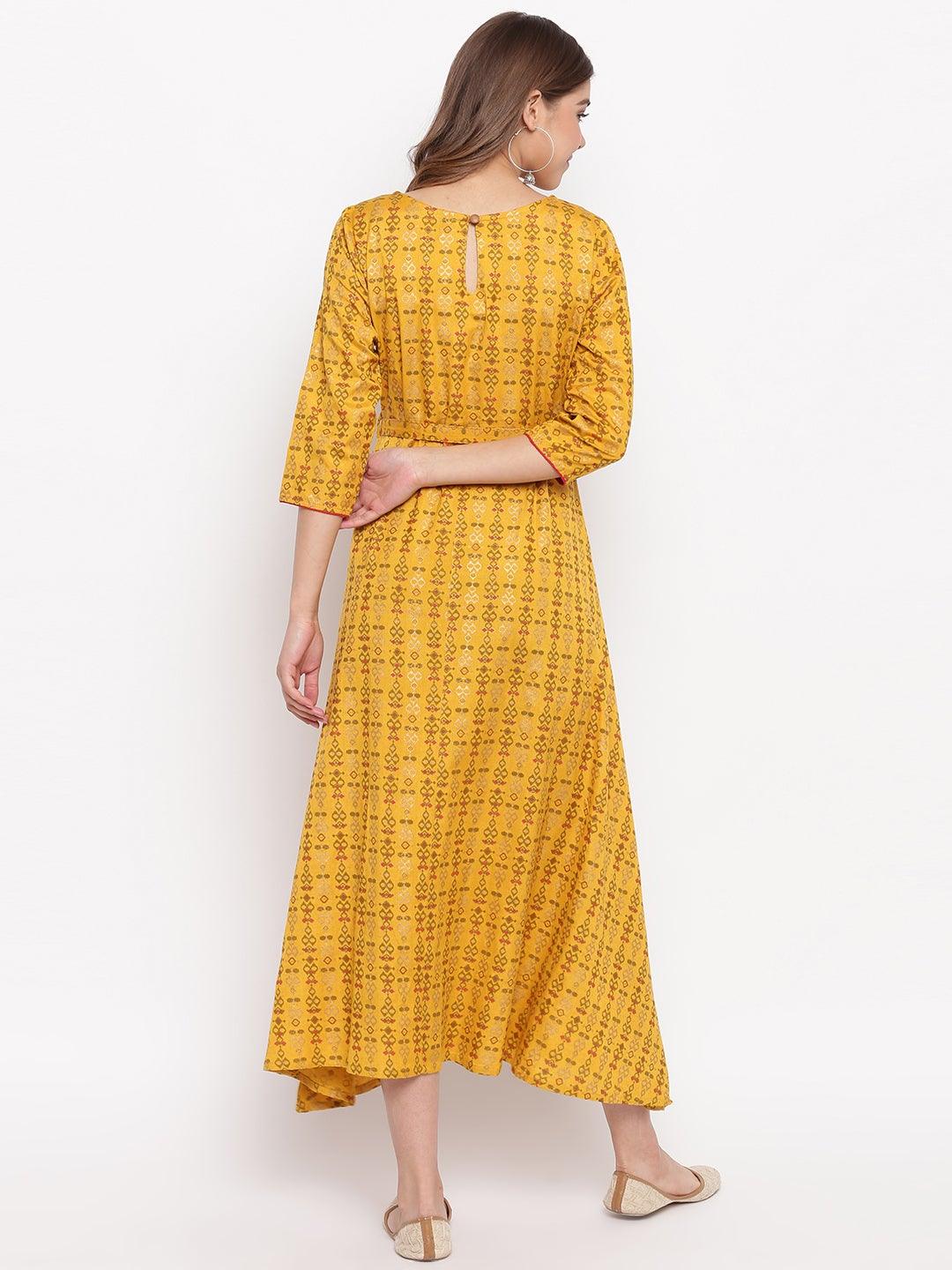 Mustard Cotton Flex Ethnic Dress Janasya Gold-Discontinue